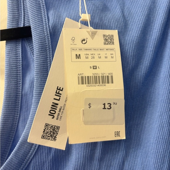 Zara Light Blue Ribbed Top - Picture 3 of 5